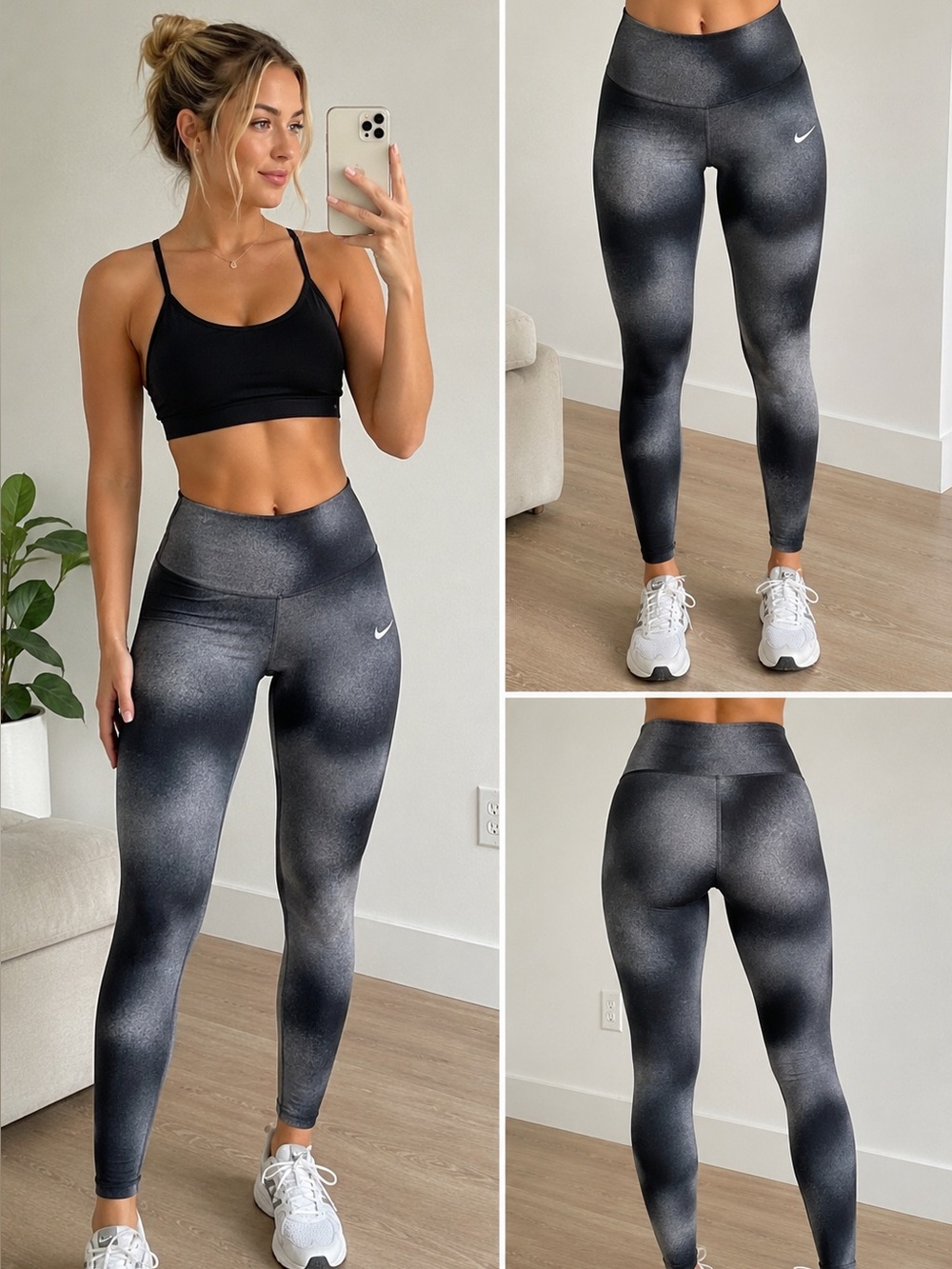 Nike One Dri-FIT High Rise Ombre Leggings Gray Black Workout Running XS